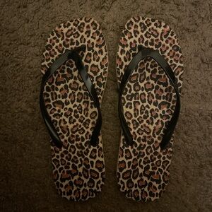 Leopard Print Flip Flops with Black Straps